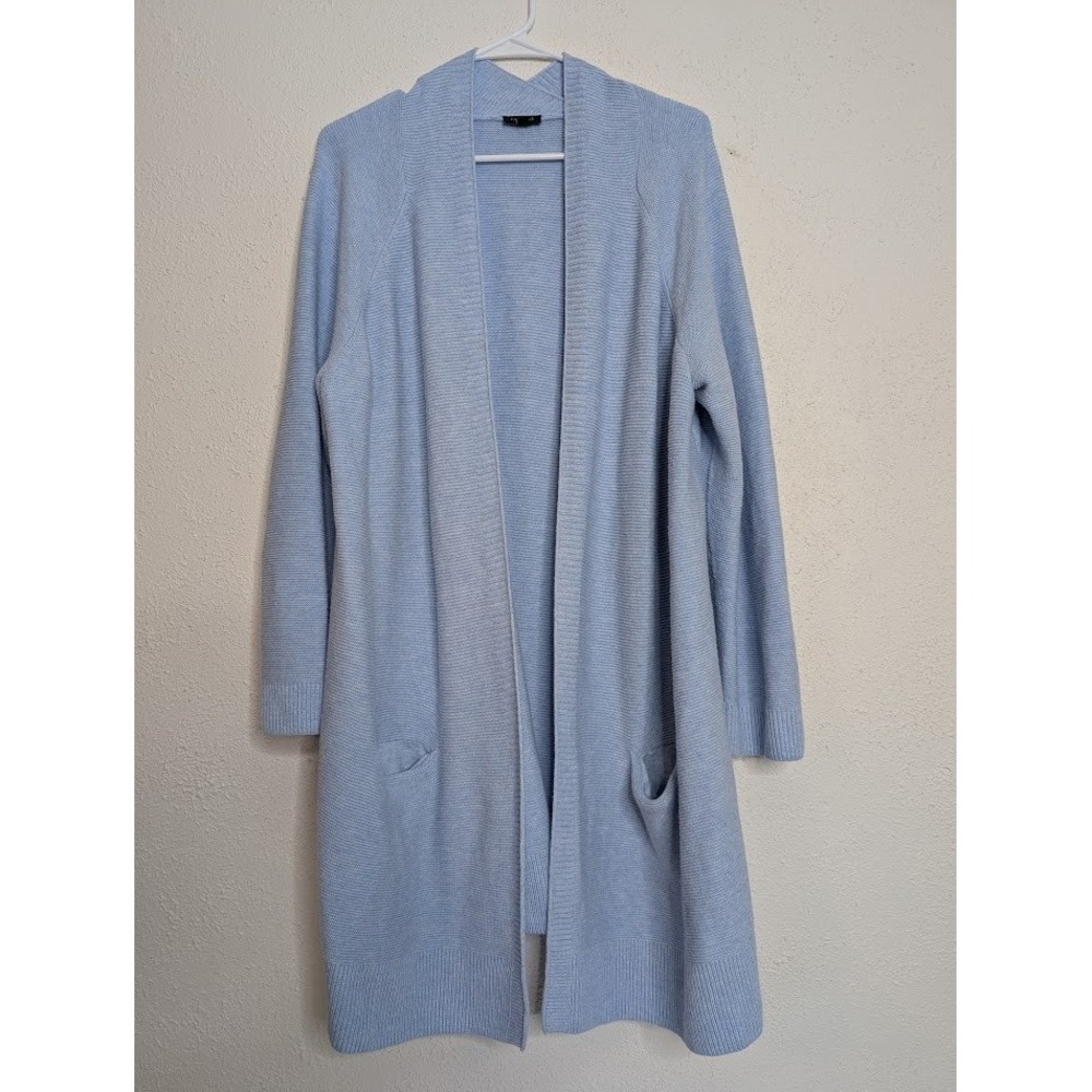 Talbots Woman Blue 2XP Long Sweater Open Cardigan Long Pockets Wool Cotton Beach